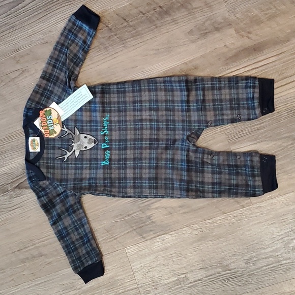 Bass Pro Shops Other - Bass Pro Shop Deer Charcoal Plaid Fleece One Piece Size 12-18 Months